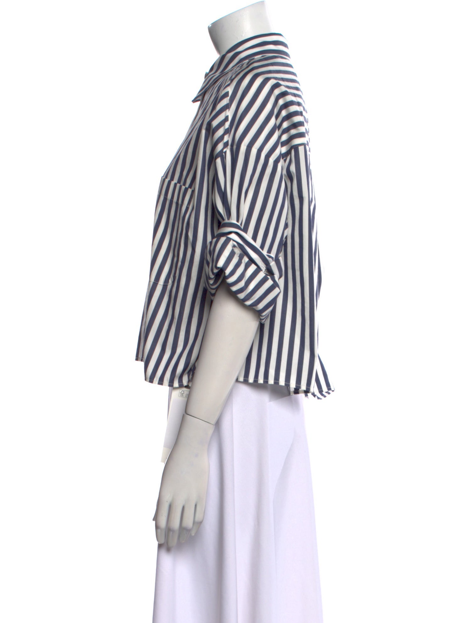 TWP Striped Three-Quarter Sleeve Button-Up Top