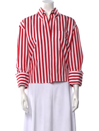 TWP Striped Three-Quarter Sleeve Button-Up Top