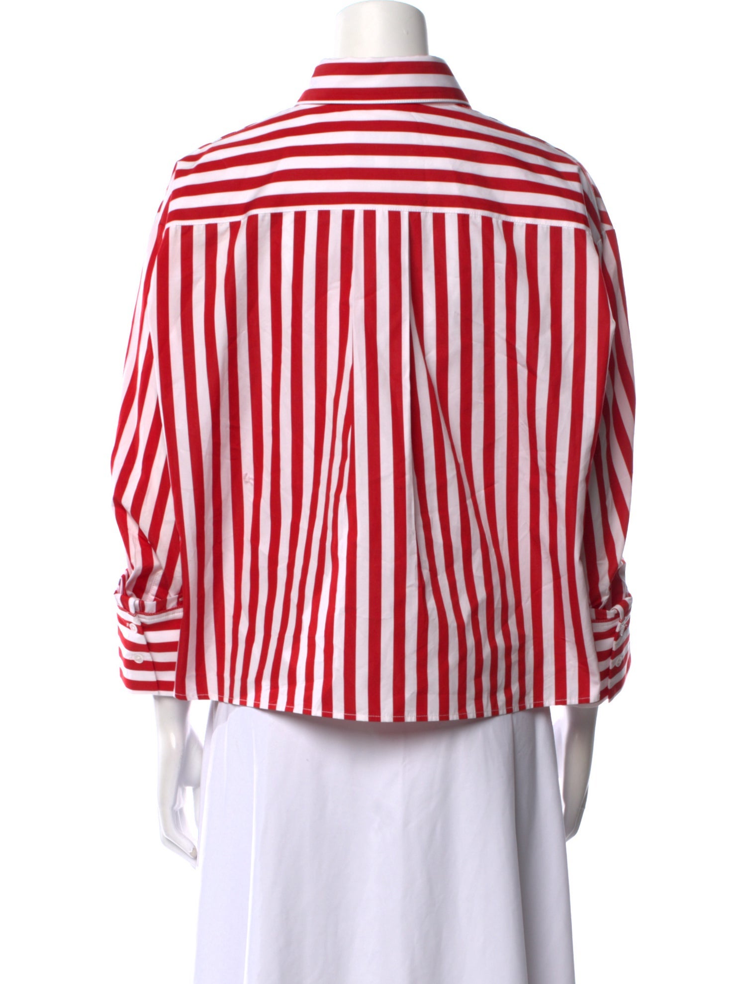 TWP Striped Three-Quarter Sleeve Button-Up Top