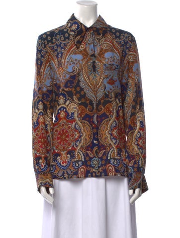 TWP Tops Silk Paisley Print Button-Up Top M