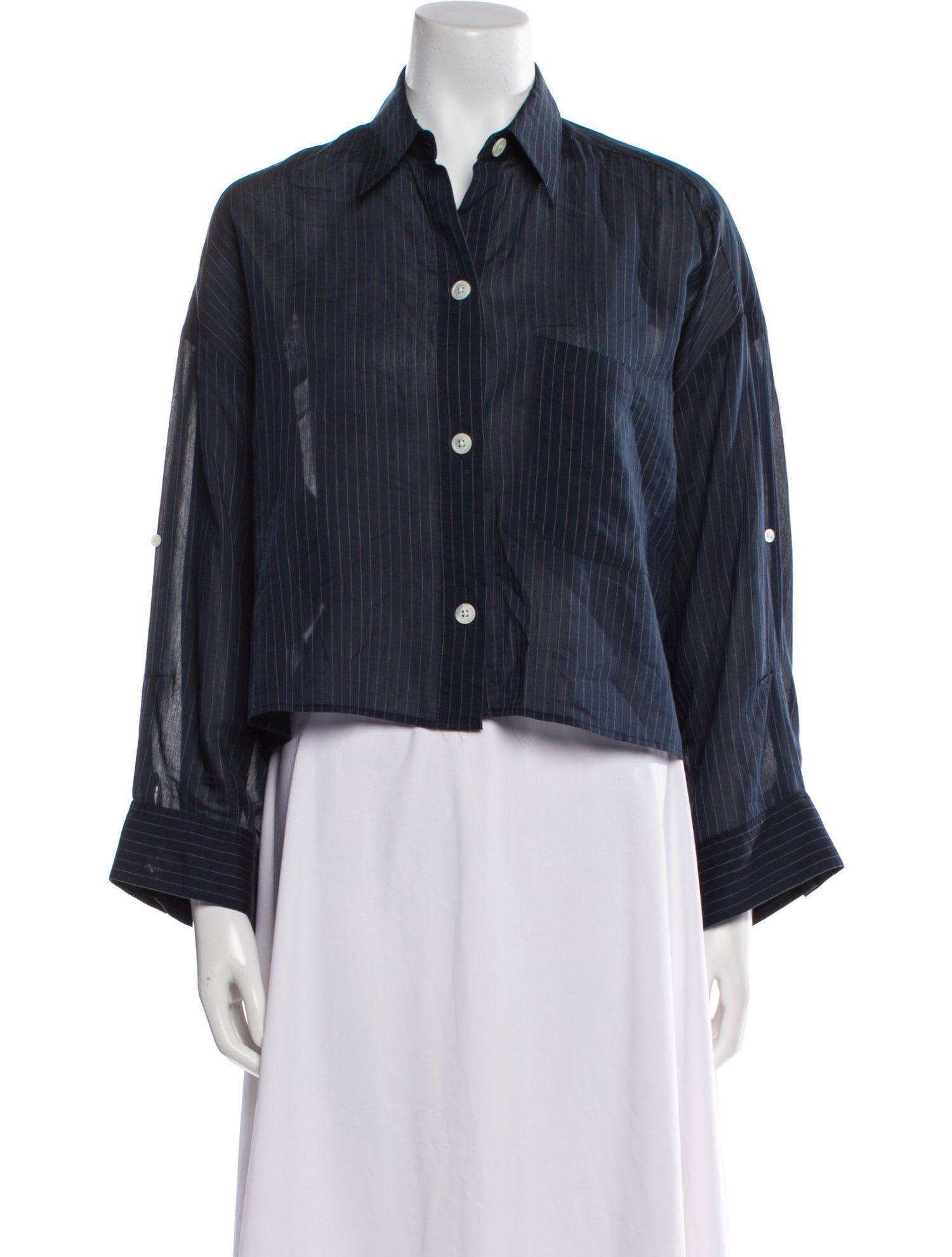 TWP Striped Long Sleeve Button-Up Top