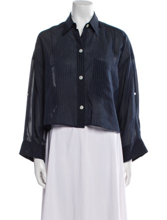 TWP Striped Long Sleeve Button-Up Top