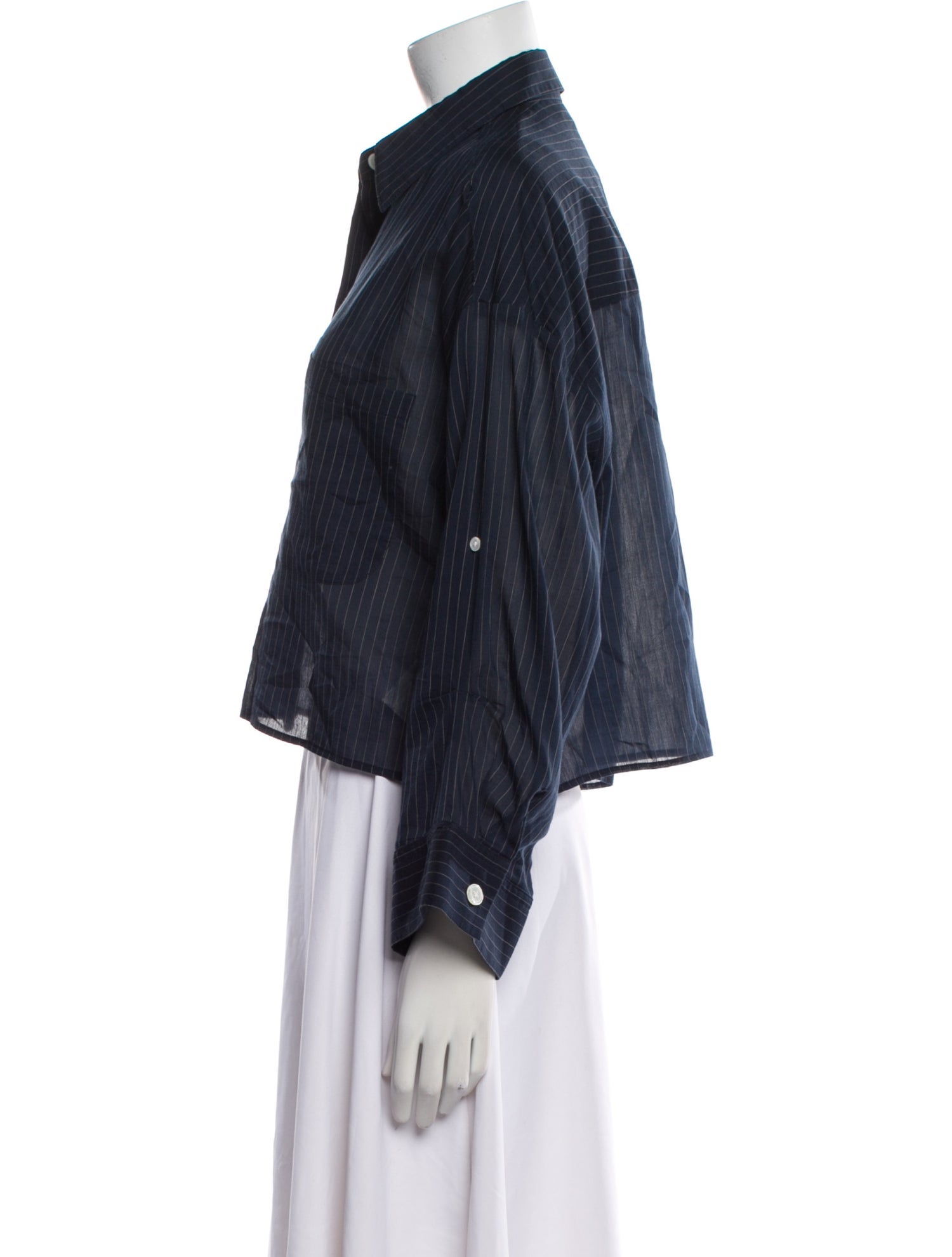 TWP Striped Long Sleeve Button-Up Top