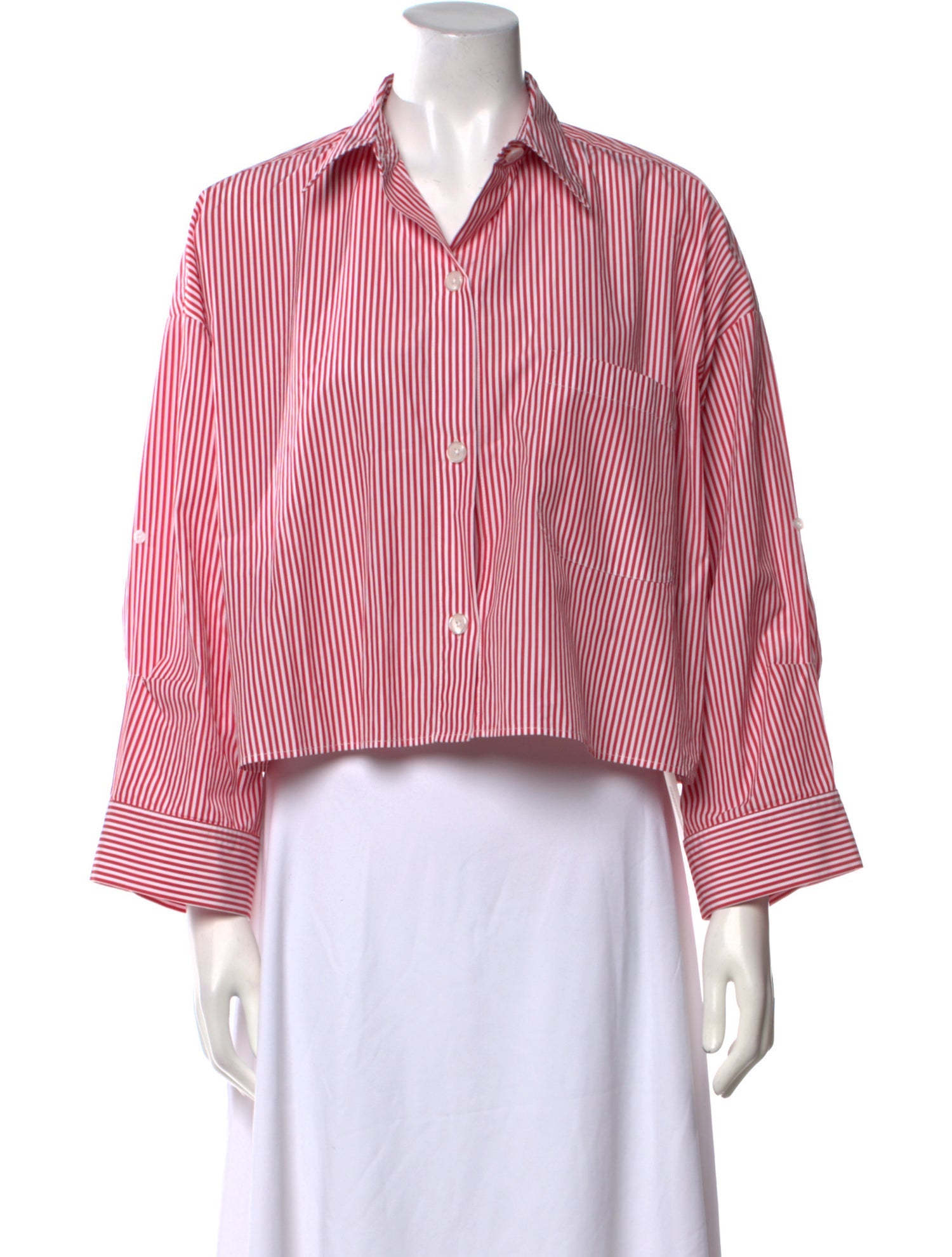 TWP Striped Three-Quarter Sleeve Crop Top