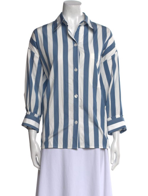 TWP Striped Three-Quarter Sleeve Button-Up Top