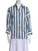 TWP Striped Three-Quarter Sleeve Button-Up Top