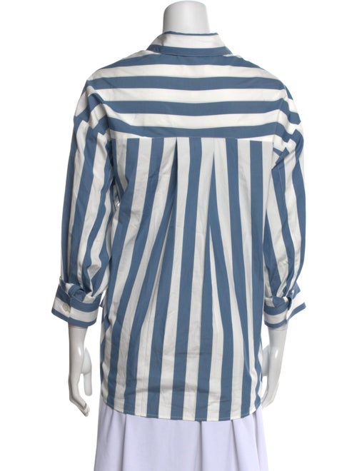 TWP Striped Three-Quarter Sleeve Button-Up Top