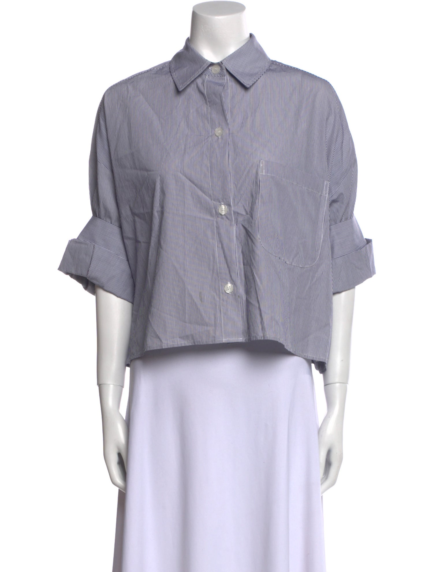 TWP Striped Short Sleeve Button-Up Top