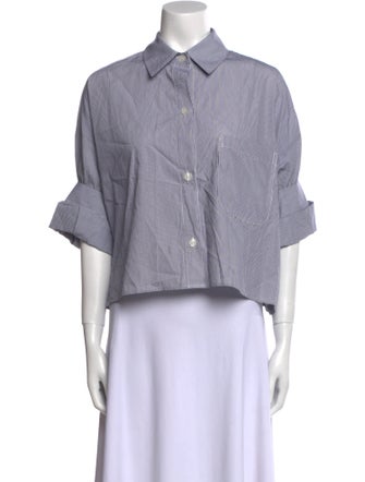 TWP Striped Short Sleeve Button-Up Top