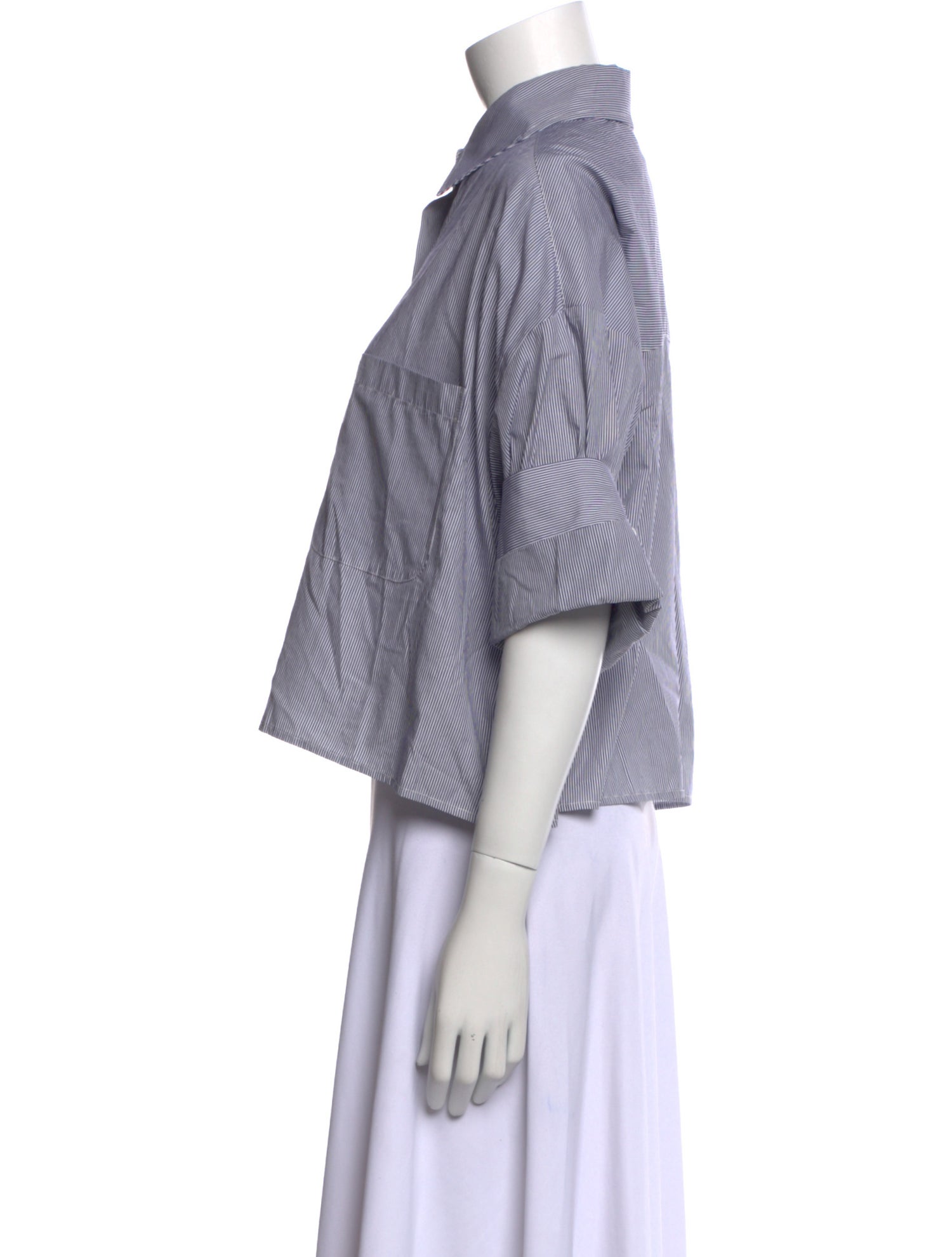 TWP Striped Short Sleeve Button-Up Top