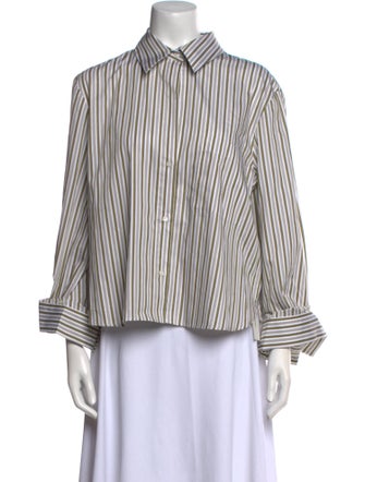 TWP Striped Long Sleeve Button-Up Top