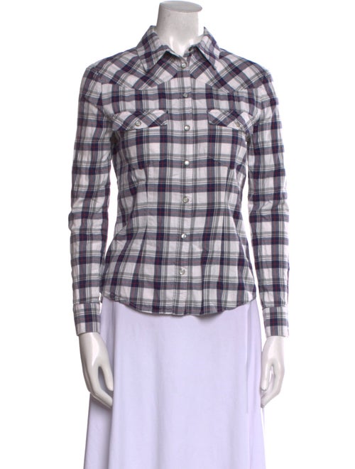 TWP Plaid Print Long Sleeve Button-Up Top