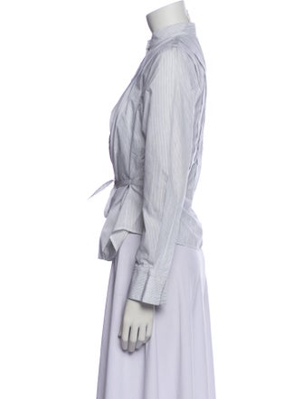 TWP Striped Mock Neck Button-Up Top