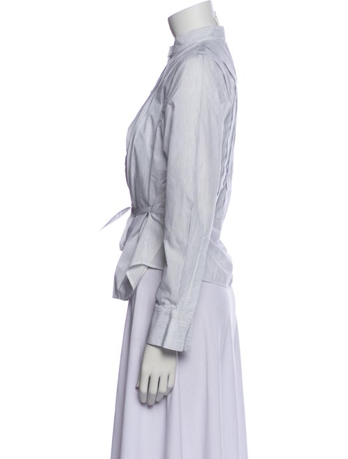 TWP Striped Mock Neck Button-Up Top