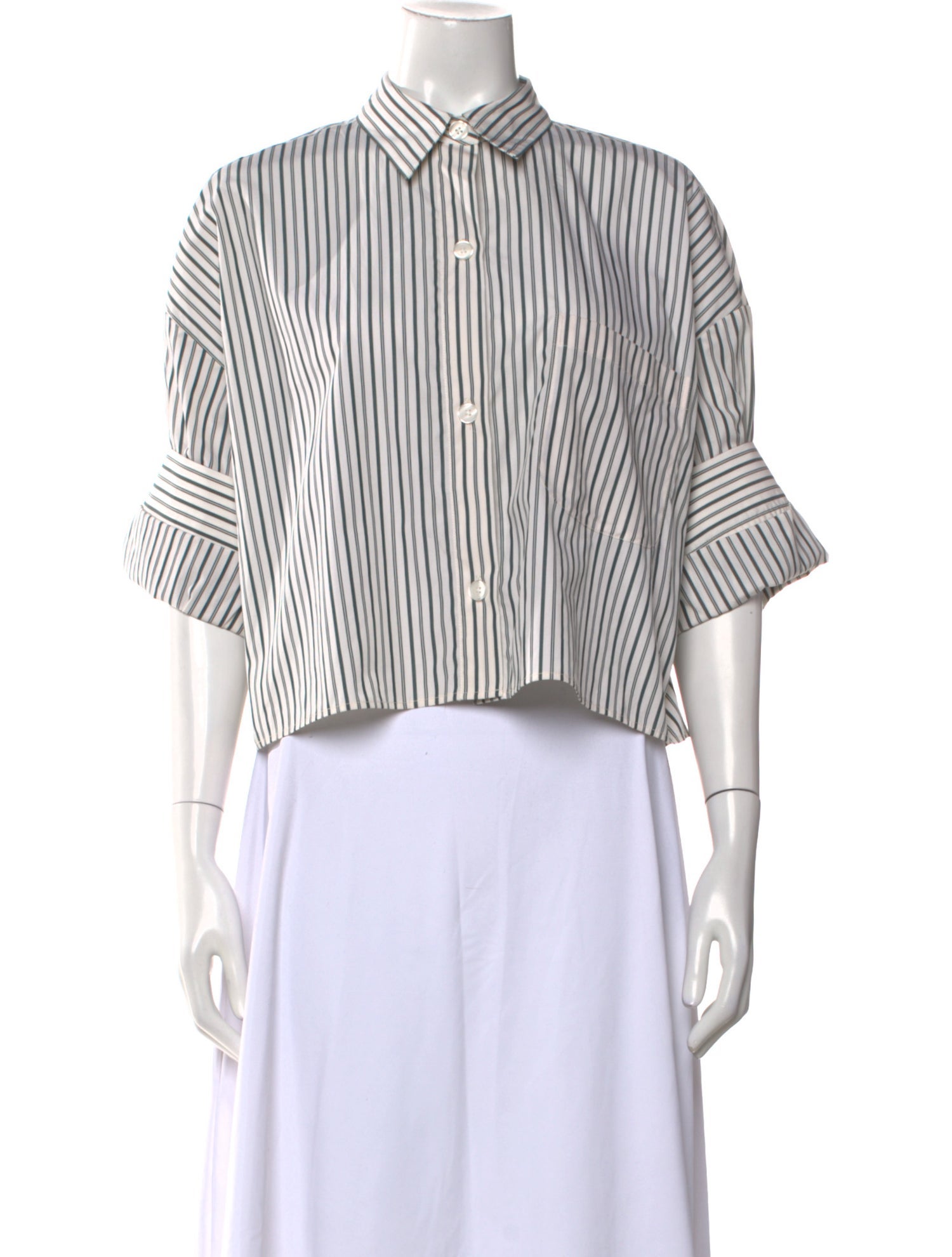 TWP Striped Three-Quarter Sleeve Crop Top