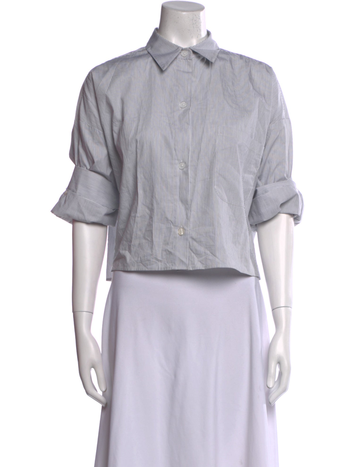 TWP Striped Three-Quarter Sleeve Crop Top