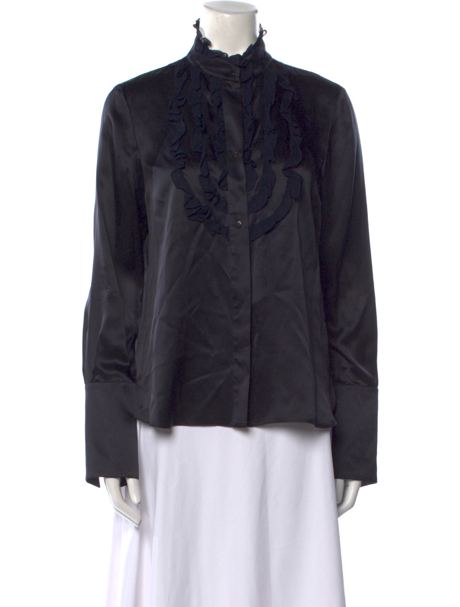 TWP Silk Mock Neck Button-Up Top