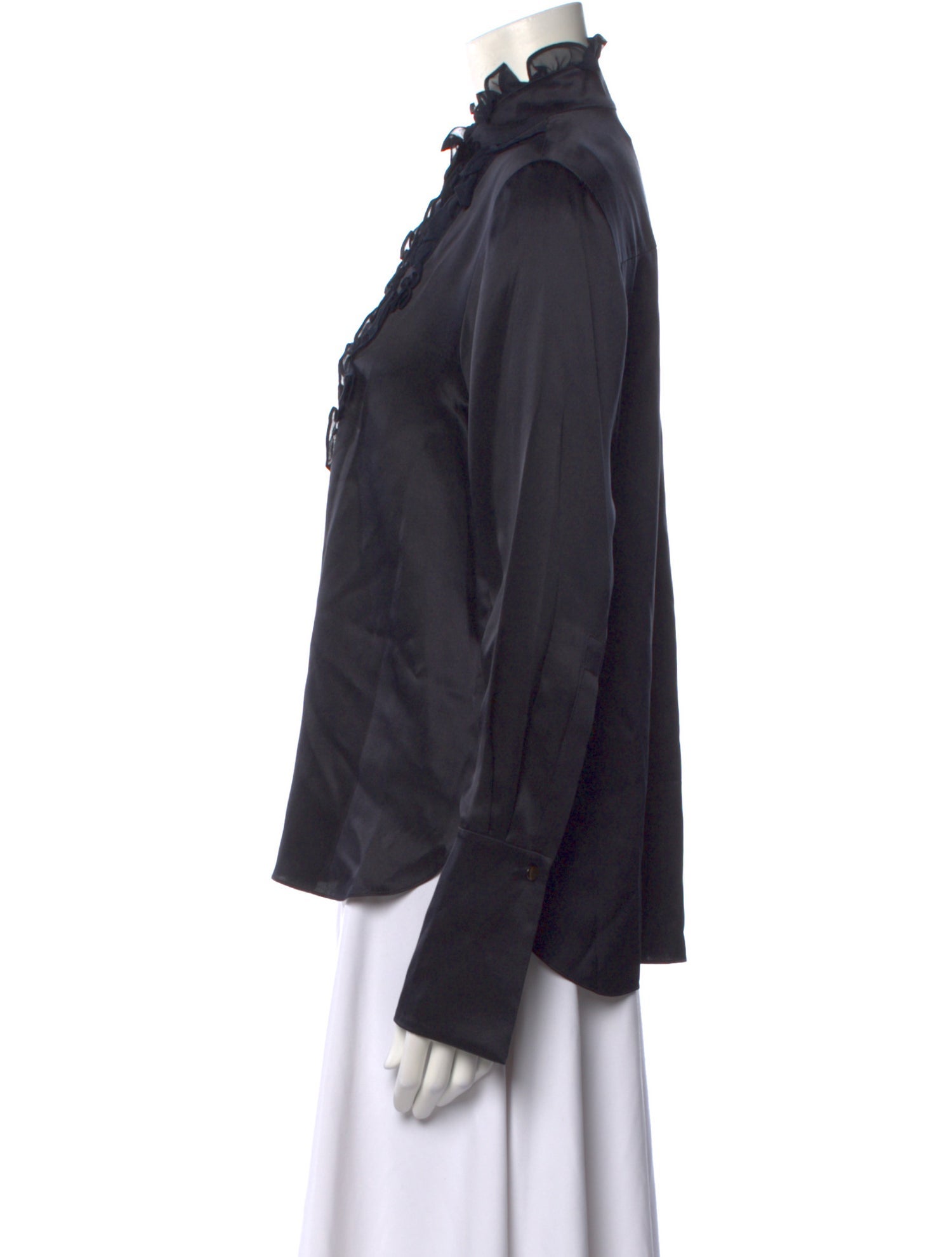 TWP Silk Mock Neck Button-Up Top