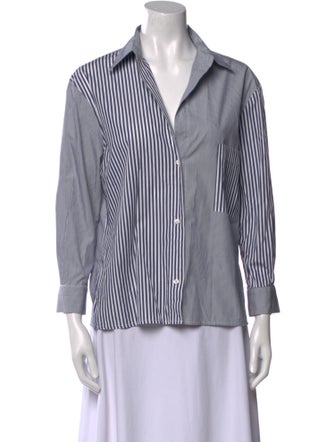 TWP Striped Three-Quarter Sleeve Button-Up Top