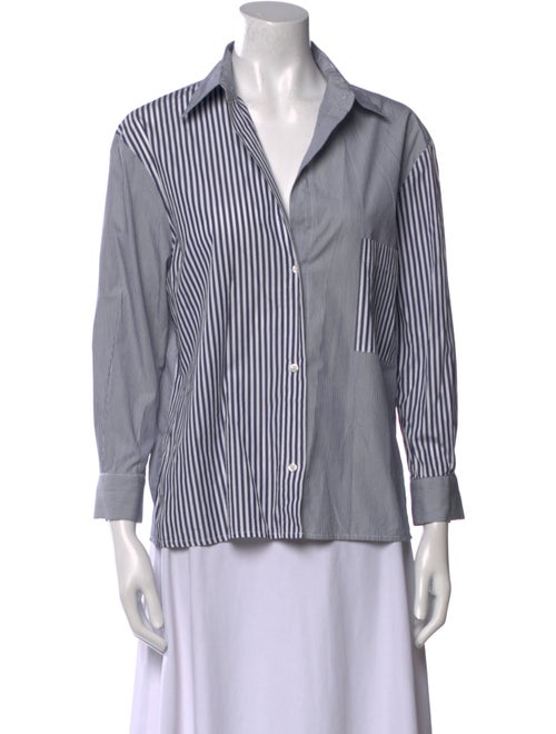 TWP Striped Three-Quarter Sleeve Button-Up Top