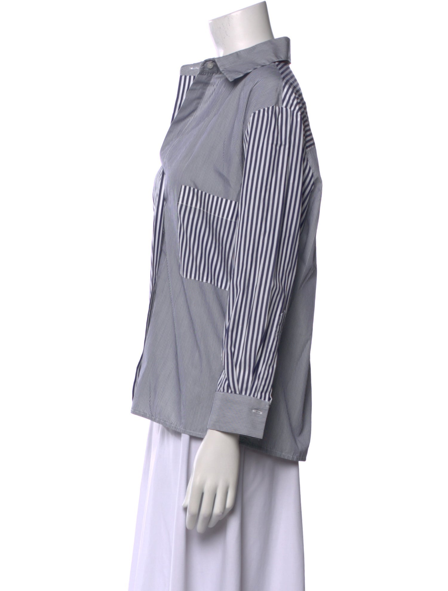 TWP Striped Three-Quarter Sleeve Button-Up Top