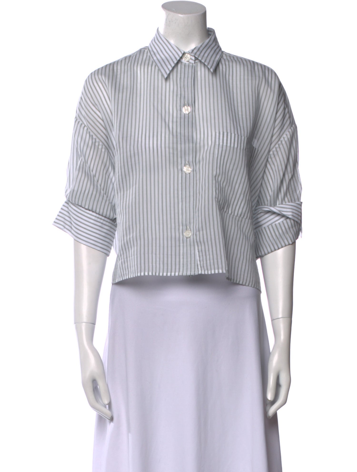 TWP Striped Three-Quarter Sleeve Crop Top