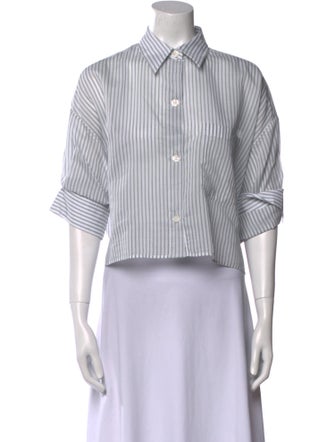 TWP Striped Three-Quarter Sleeve Crop Top