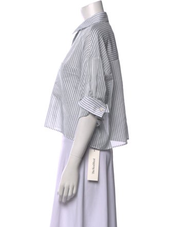 TWP Striped Three-Quarter Sleeve Crop Top