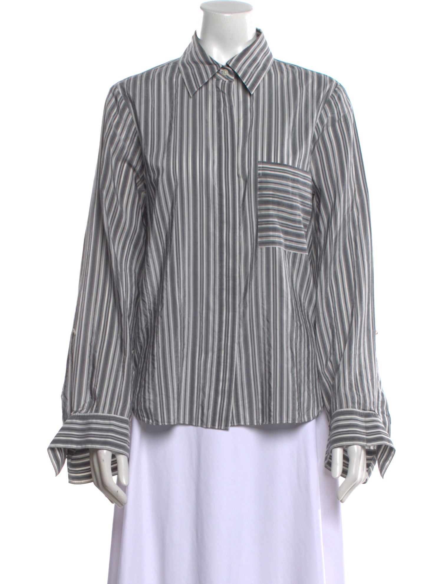 TWP Striped Long Sleeve Button-Up Top