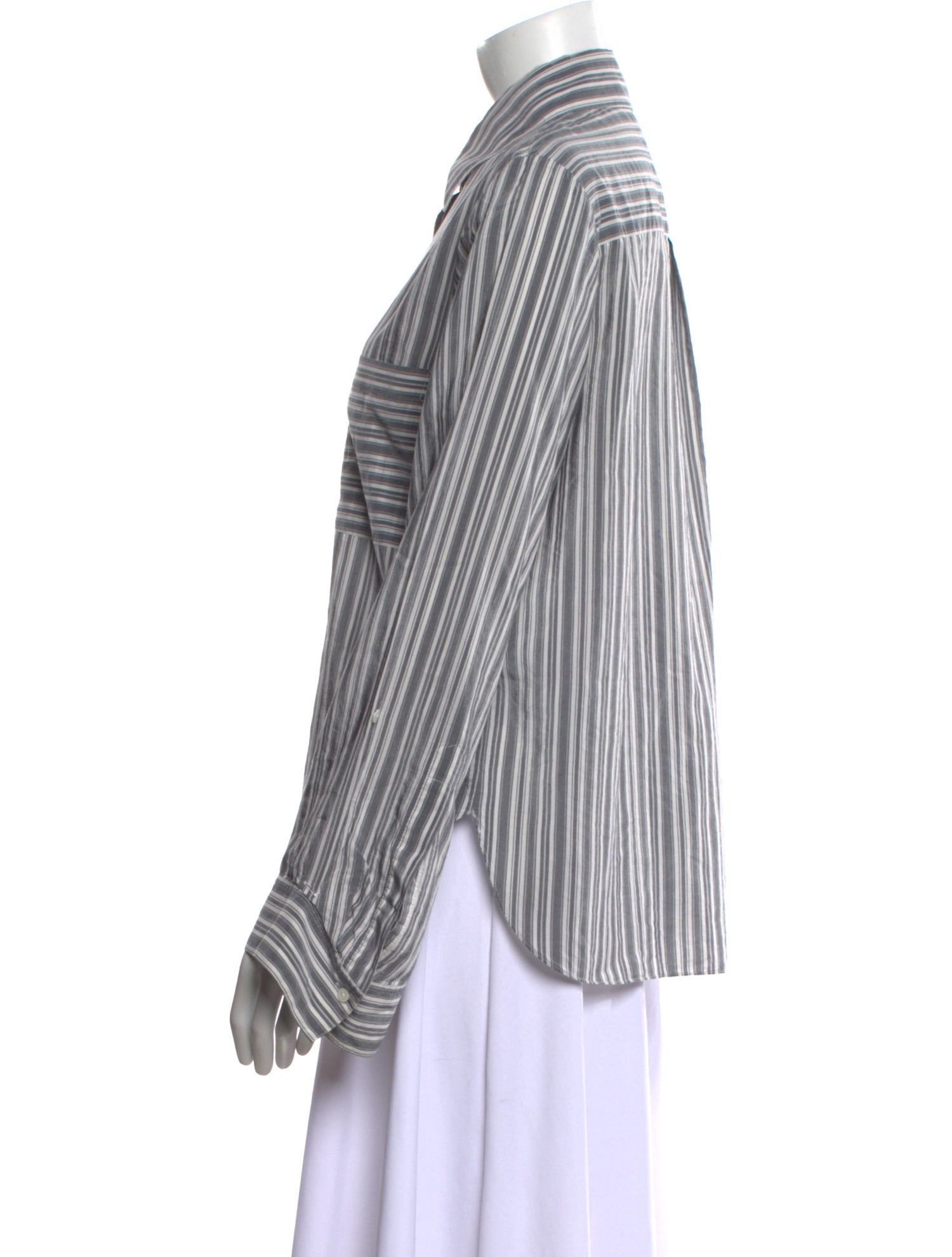 TWP Striped Long Sleeve Button-Up Top