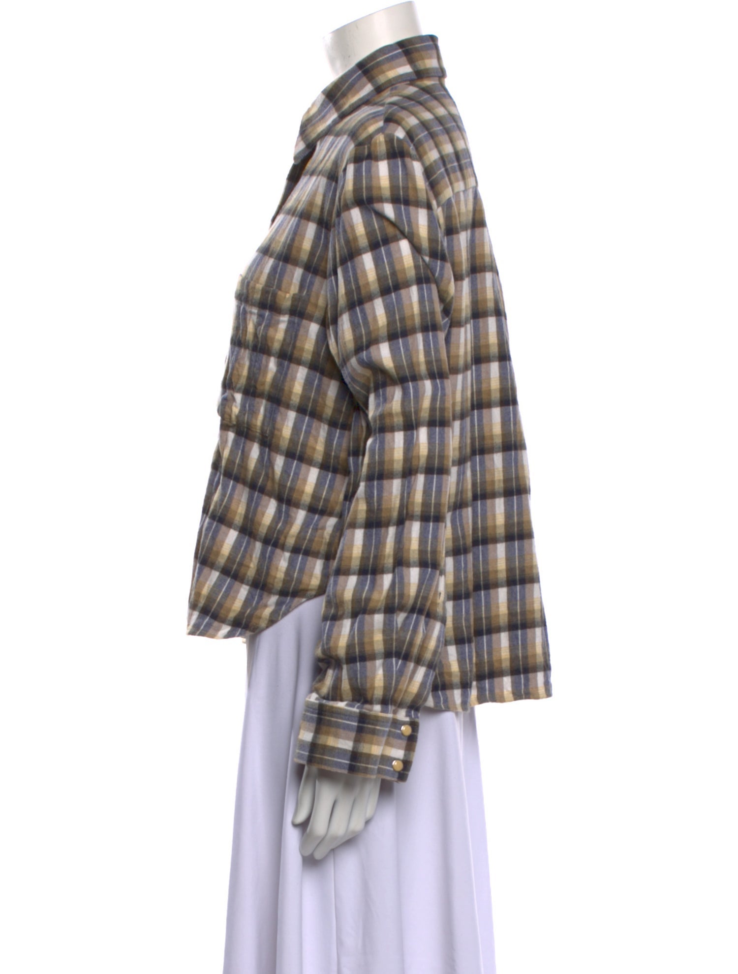 TWP Plaid Print Long Sleeve Button-Up Top