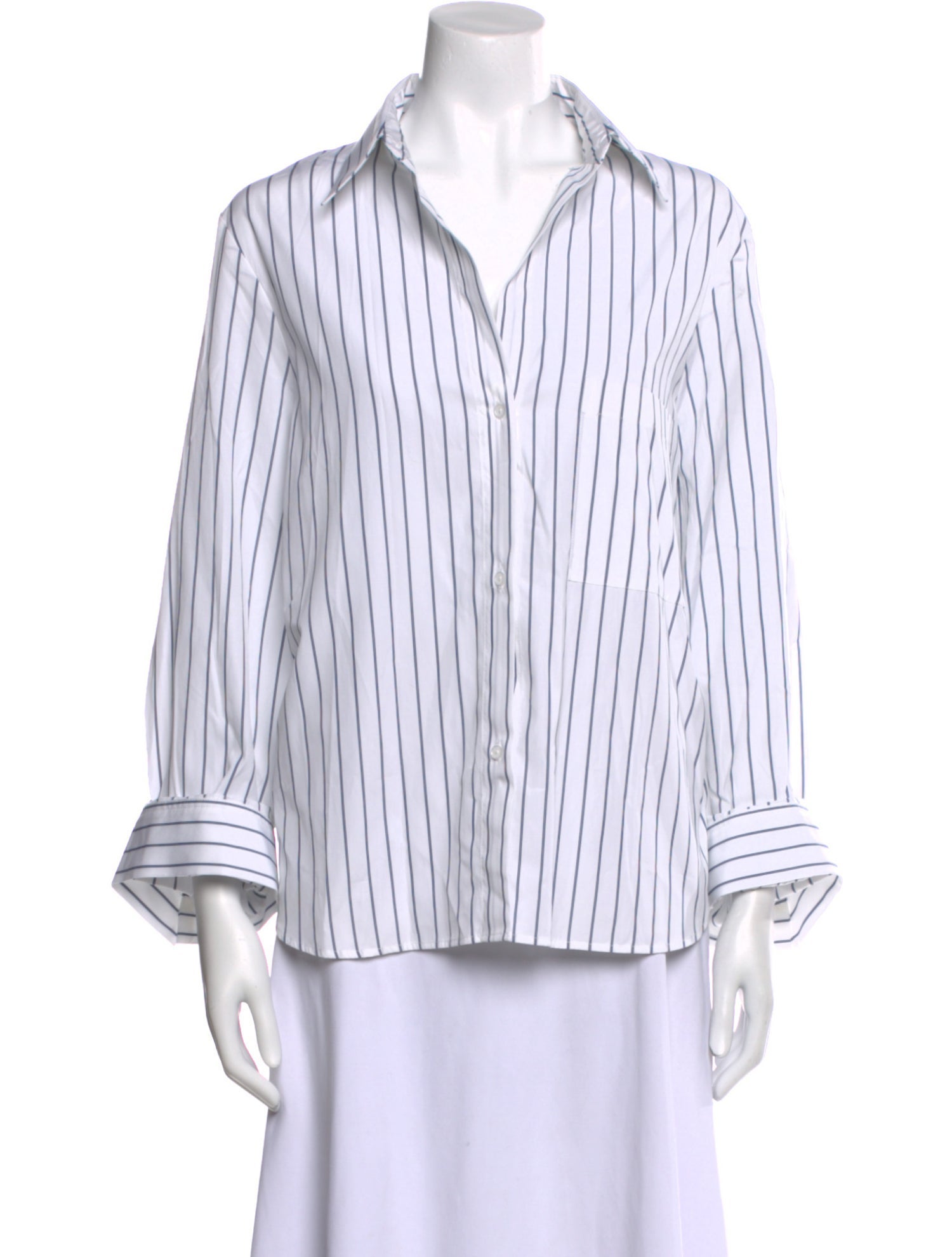 TWP Striped Three-Quarter Sleeve Button-Up Top