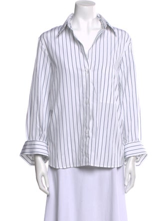 TWP Striped Three-Quarter Sleeve Button-Up Top