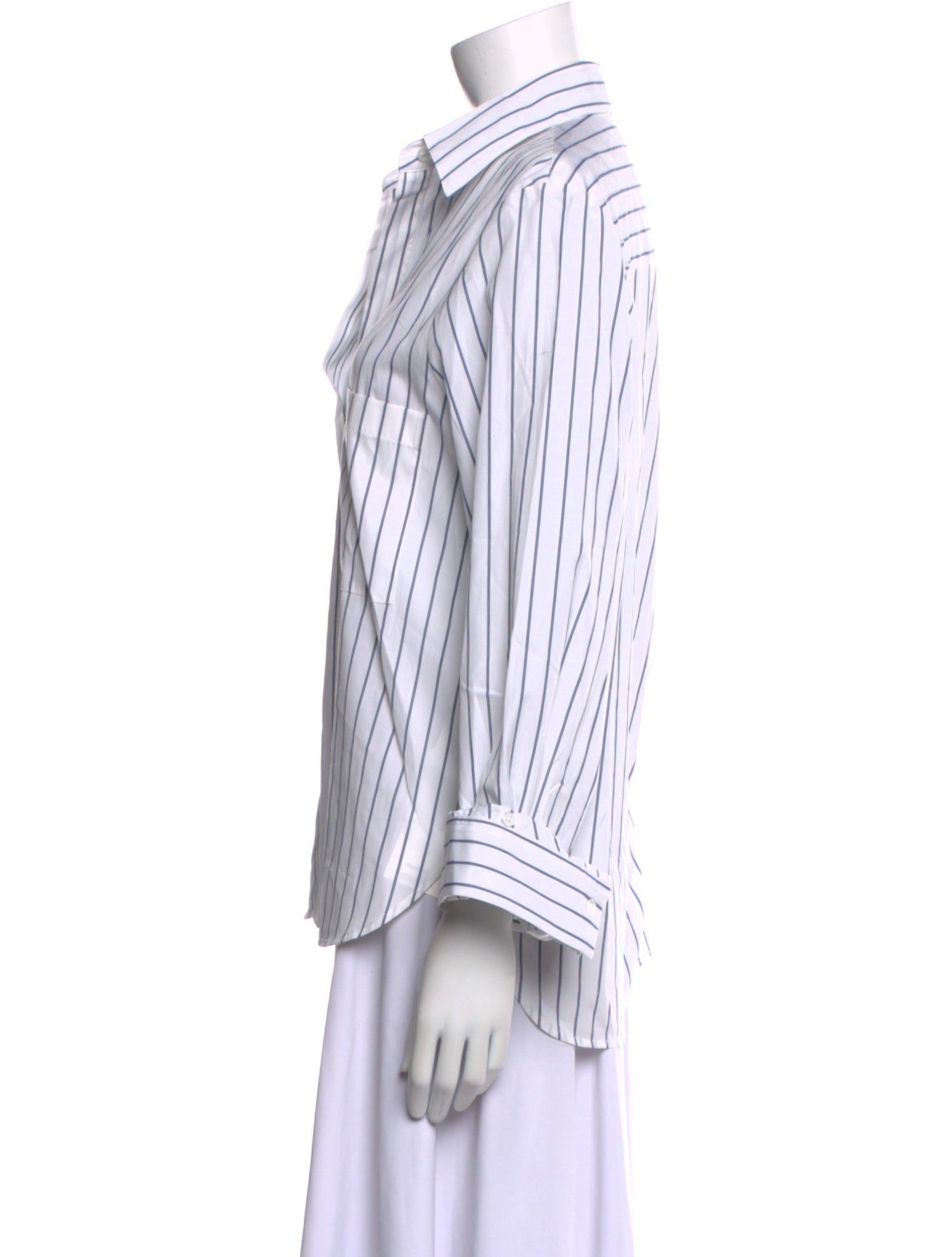 TWP Striped Three-Quarter Sleeve Button-Up Top