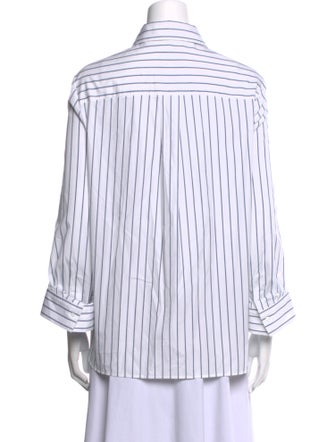 TWP Striped Three-Quarter Sleeve Button-Up Top