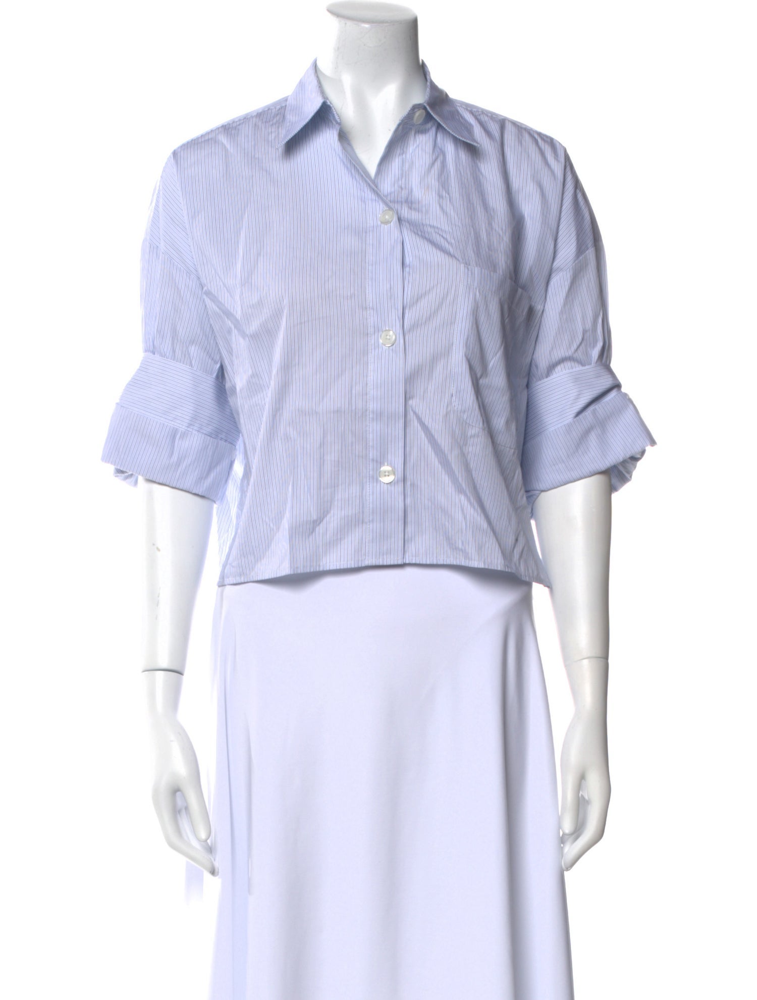 TWP Striped Short Sleeve Button-Up Top