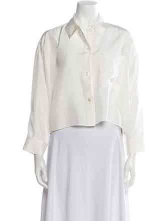 TWP Silk Three-Quarter Sleeve Button-Up Top