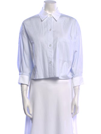 TWP Striped Three-Quarter Sleeve Button-Up Top