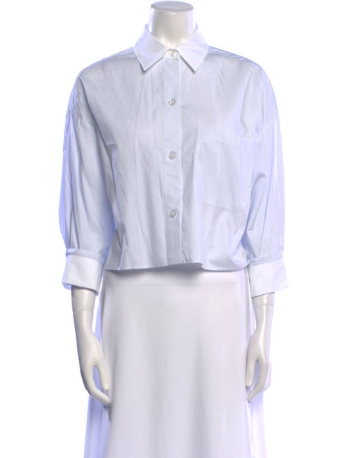 TWP Striped Three-Quarter Sleeve Button-Up Top