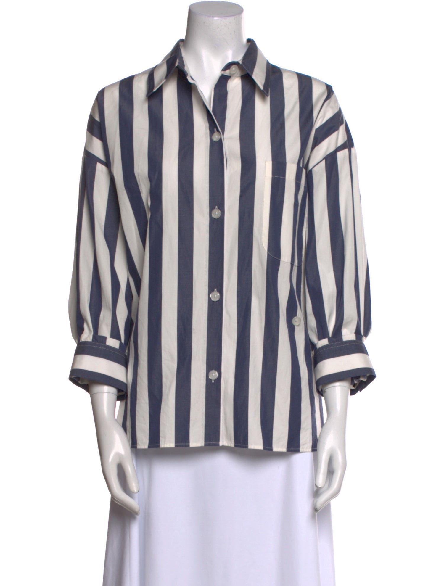 TWP Striped Long Sleeve Button-Up Top