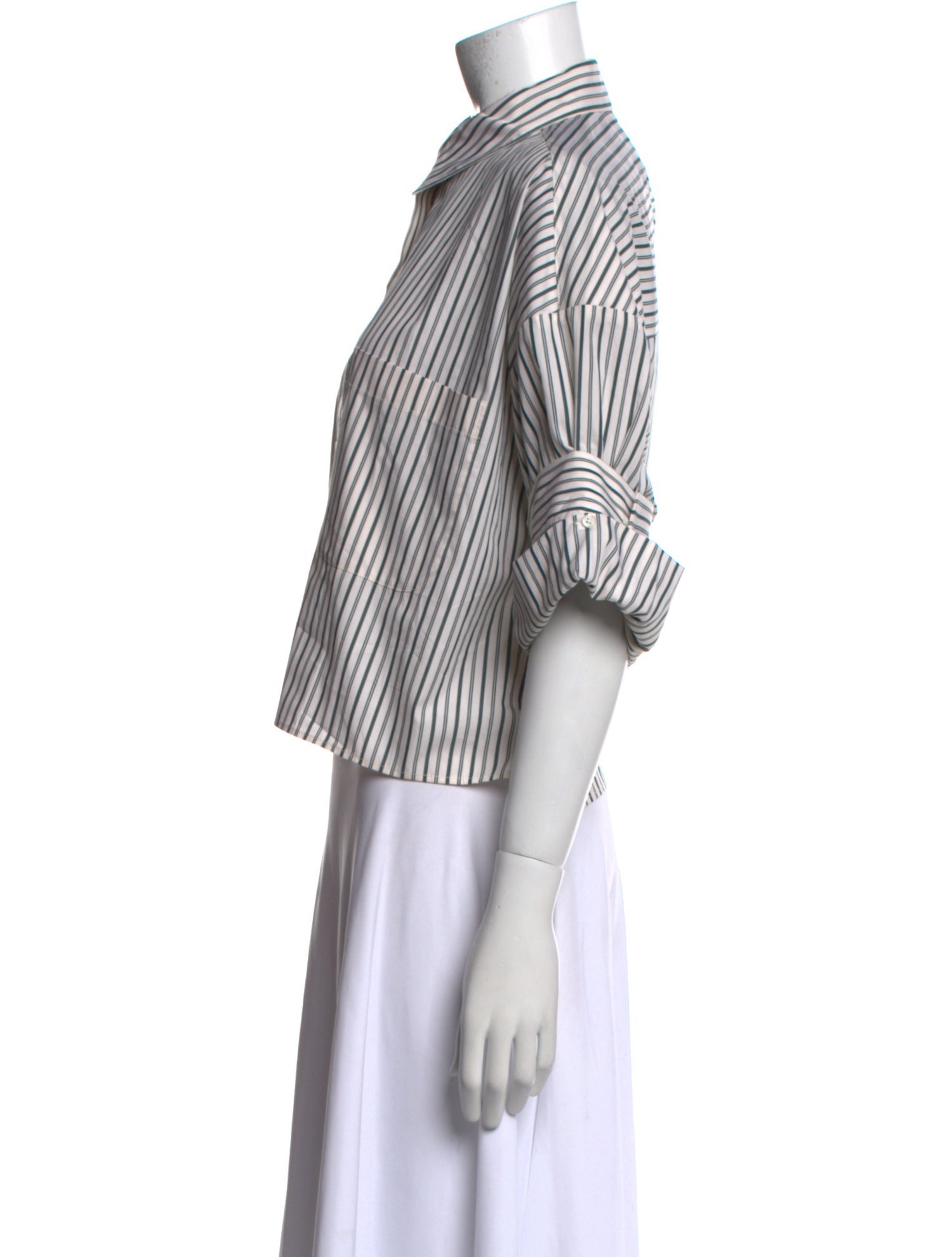 TWP Striped Short Sleeve Button-Up Top