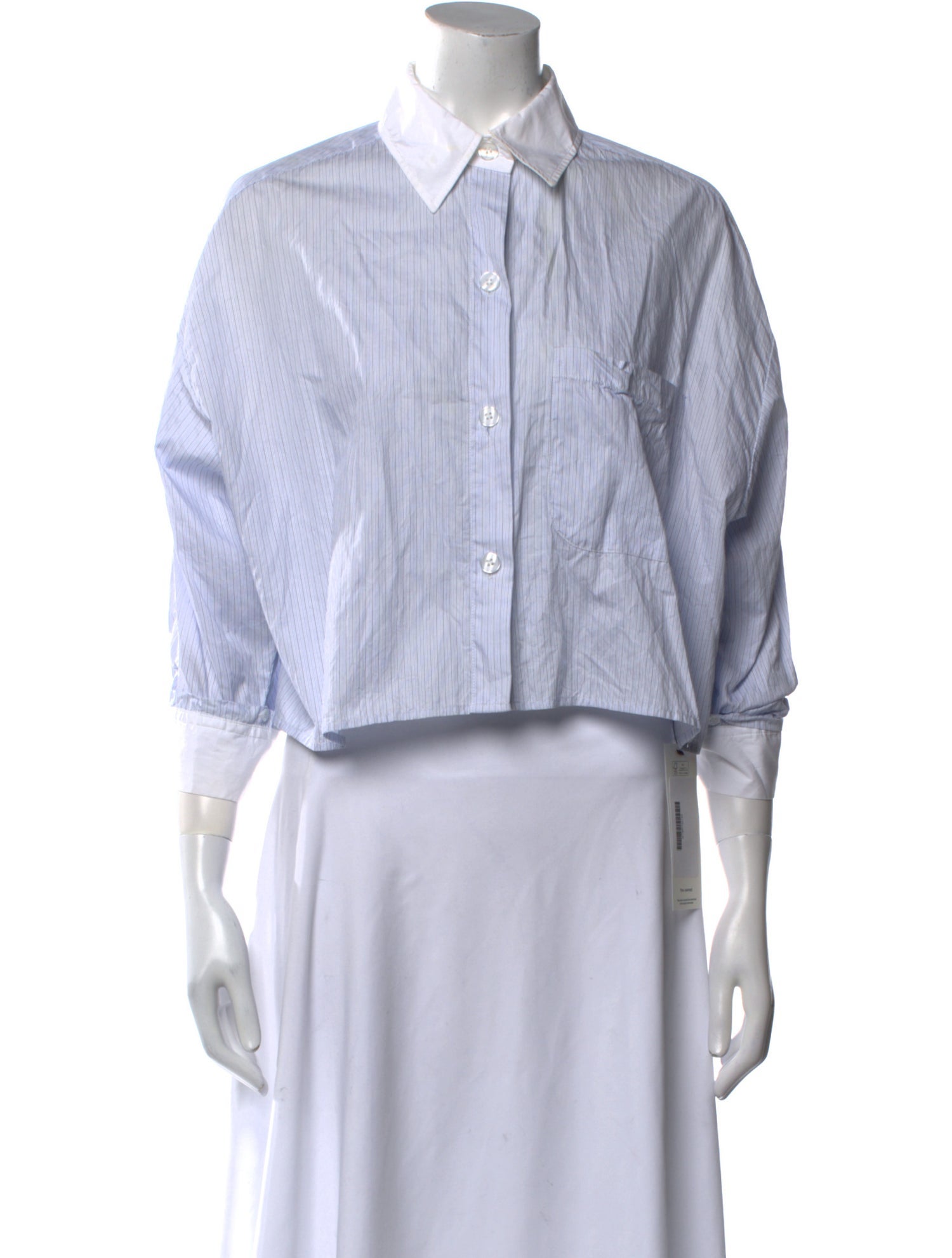 TWP Striped Three-Quarter Sleeve Button-Up Top