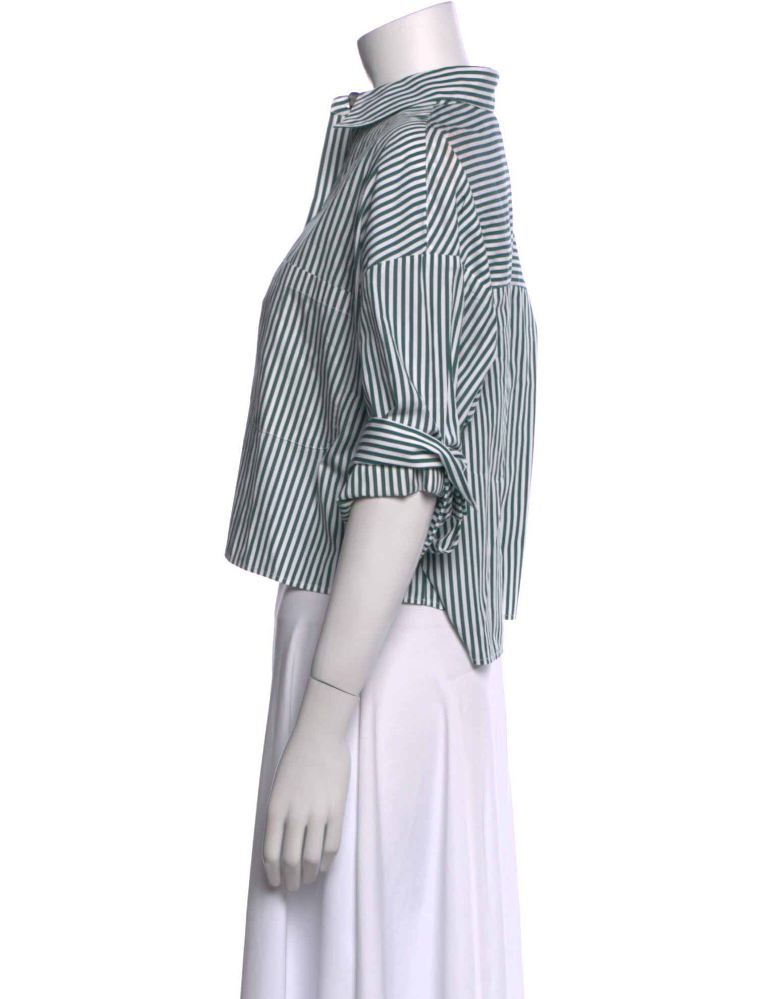 TWP Striped Three-Quarter Sleeve Crop Top