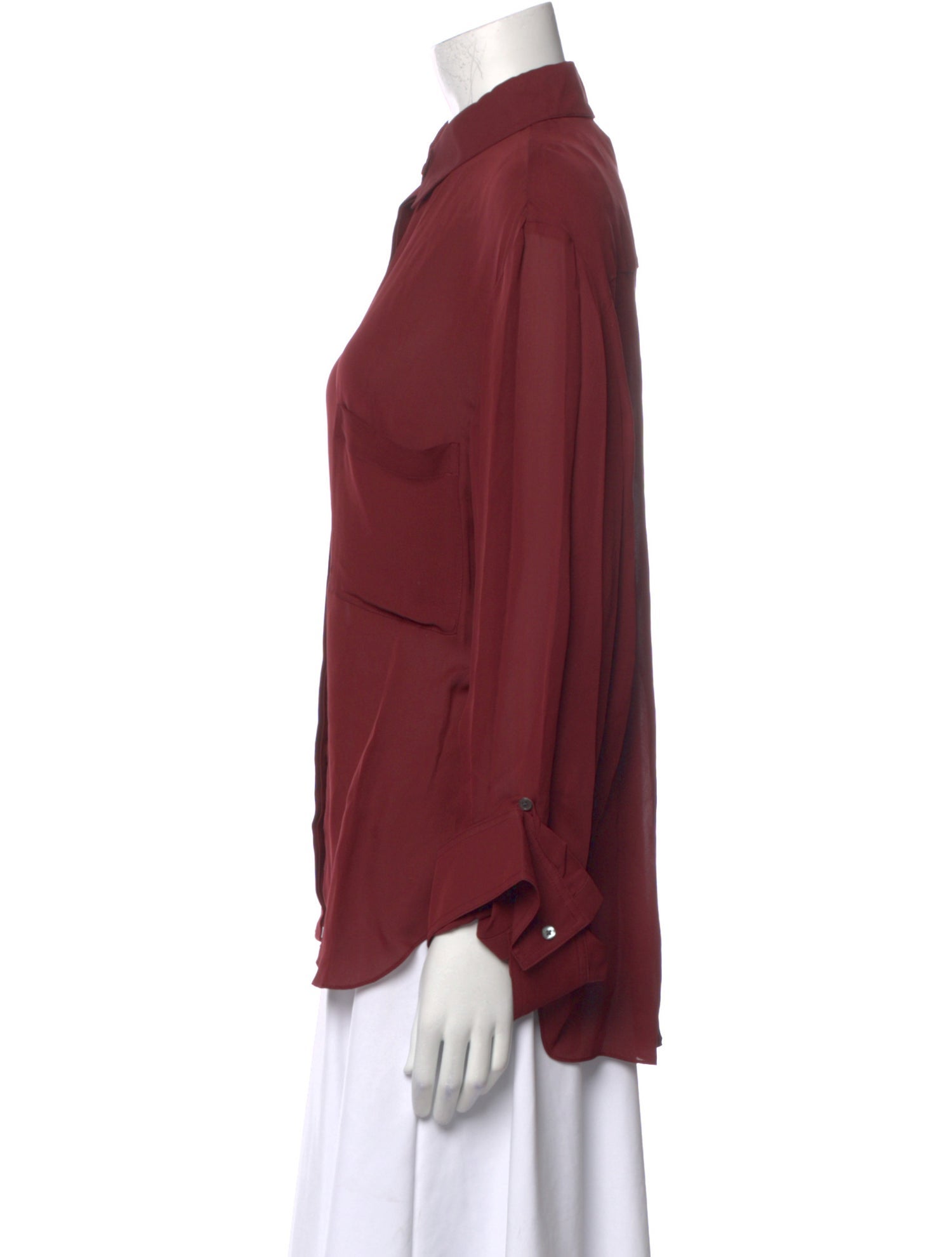 TWP Silk Three-Quarter Sleeve Button-Up Top