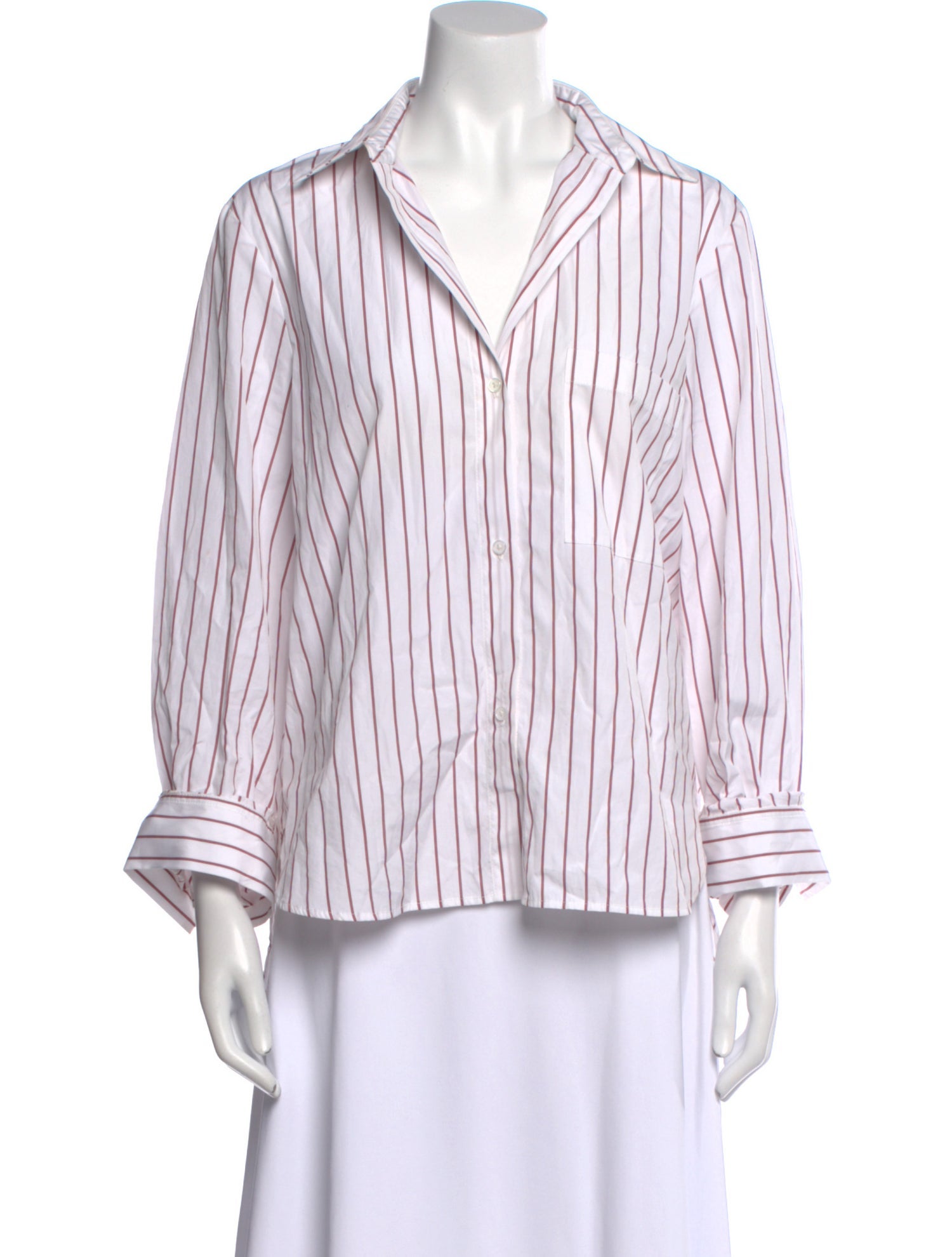 TWP Striped V-Neck Button-Up Top
