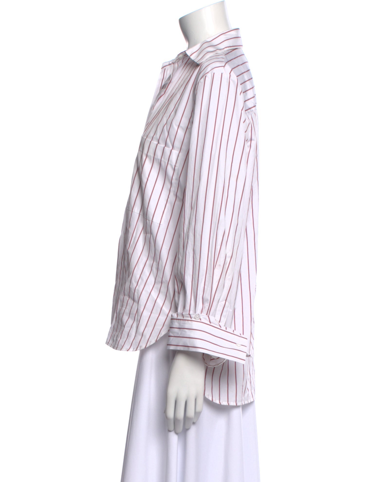 TWP Striped V-Neck Button-Up Top