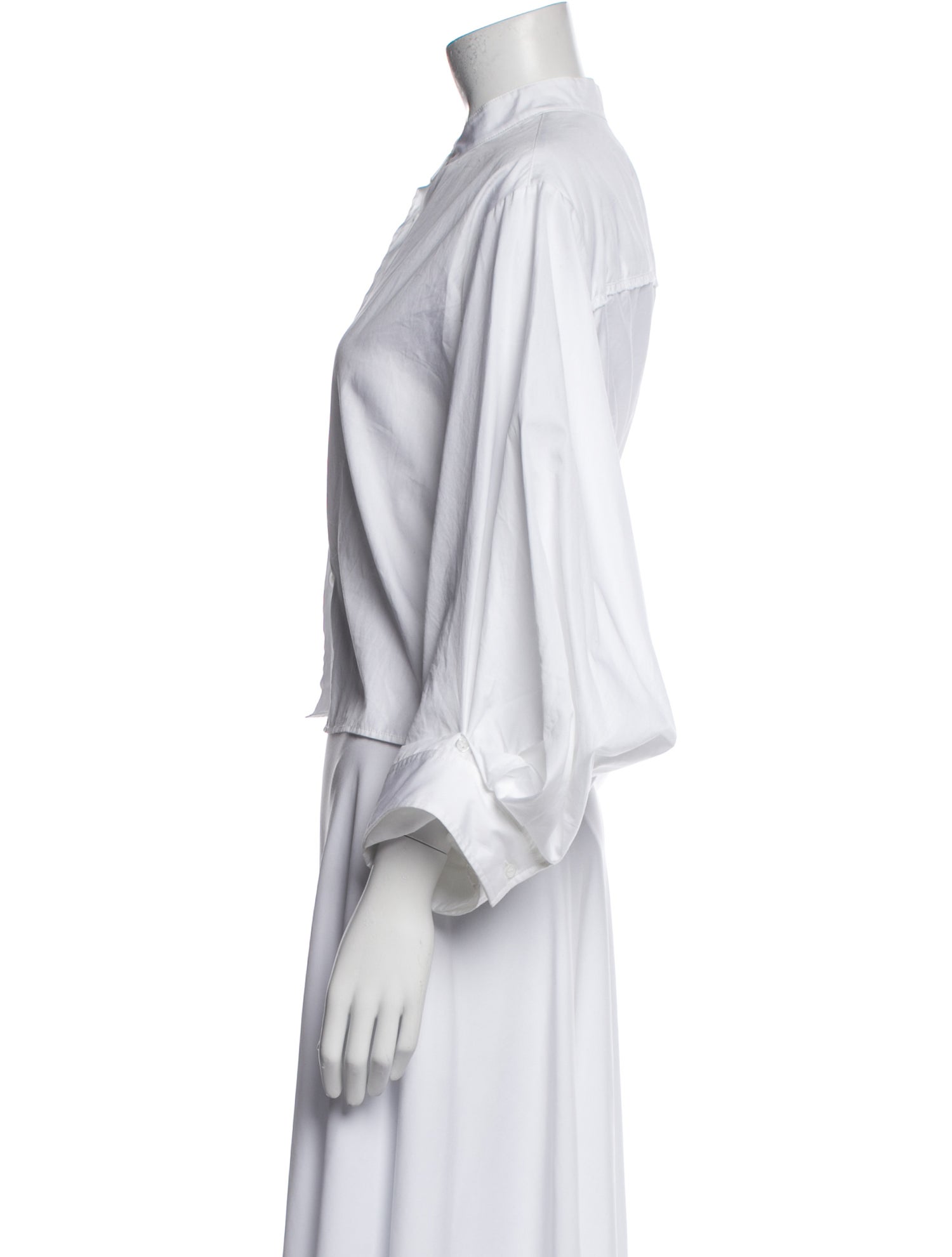 TWP Mock Neck Three-Quarter Sleeve Button-Up Top