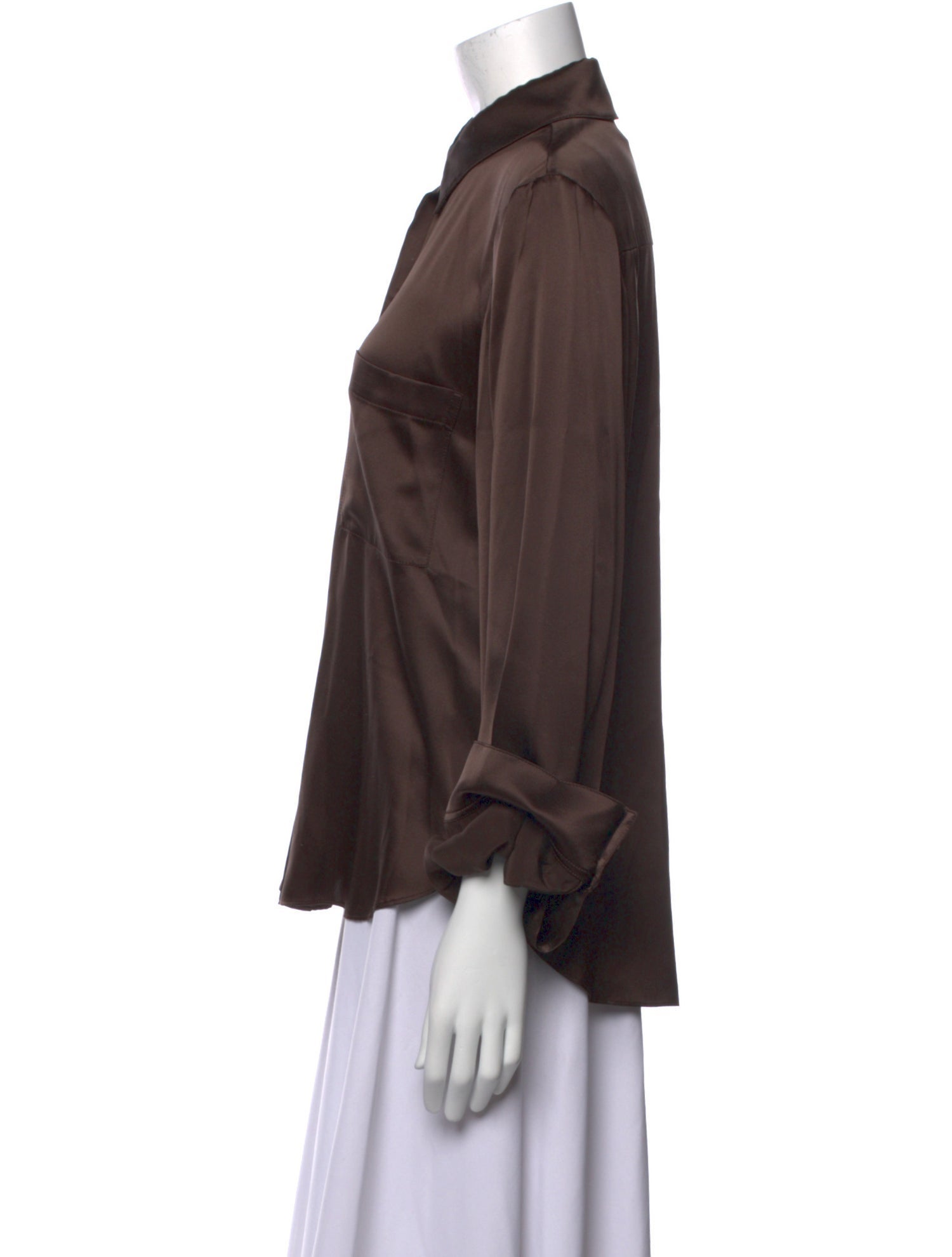 TWP Silk Three-Quarter Sleeve Button-Up Top