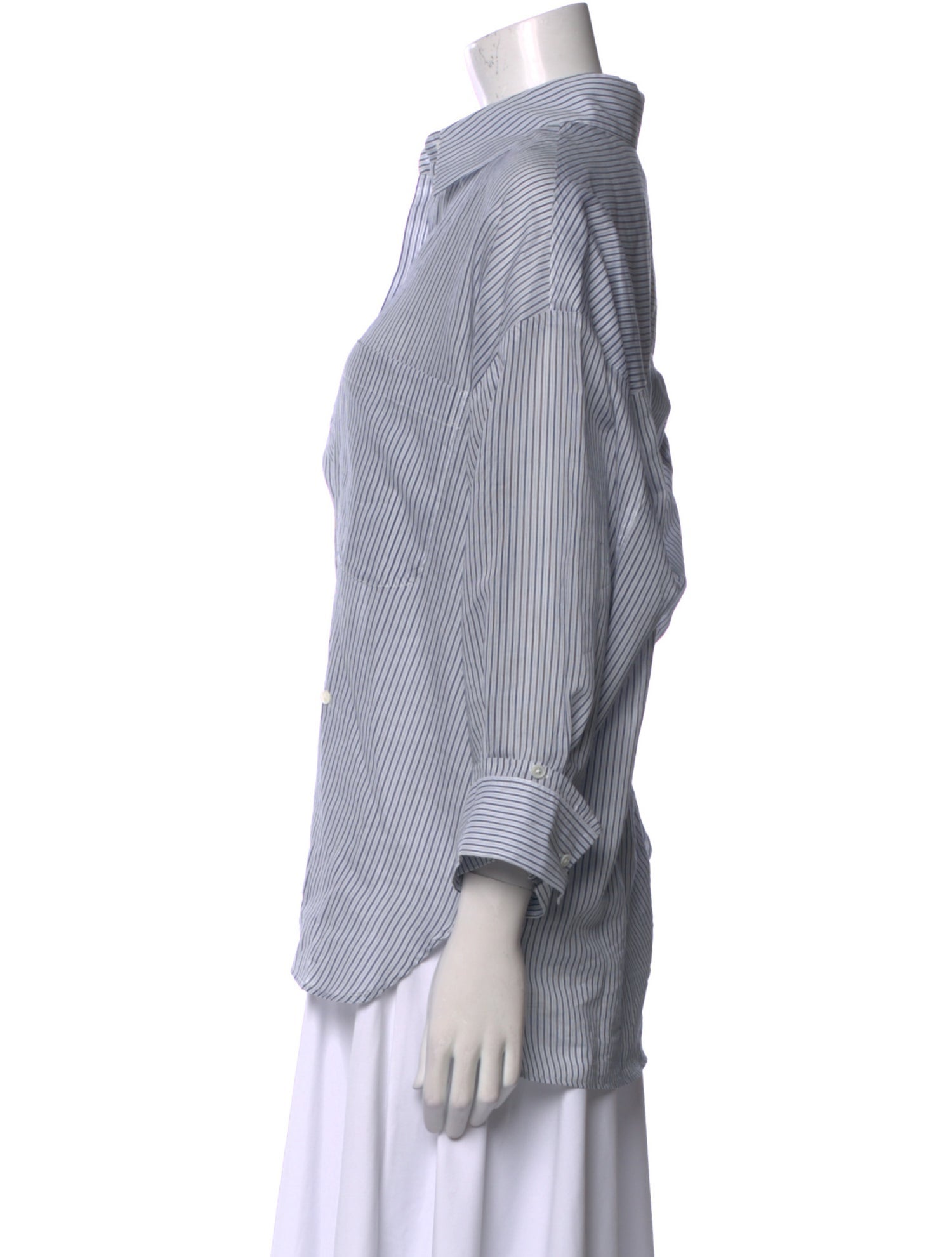 TWP Striped Three-Quarter Sleeve Button-Up Top