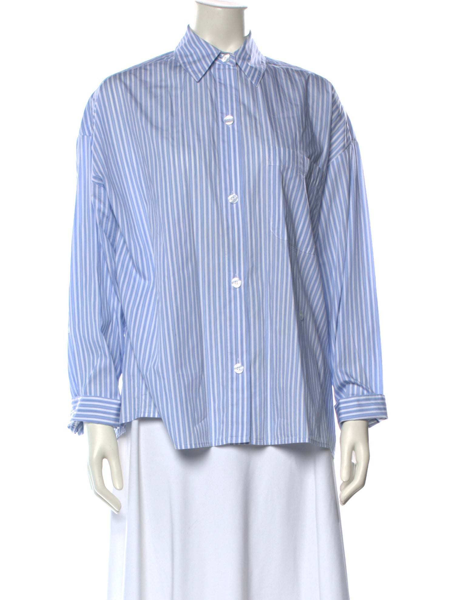 TWP Striped Long Sleeve Button-Up Top